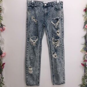 One Teaspoon Awesome Baggies blue blue jeans distressed size 28
